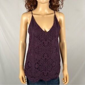 LOFT Dark Purple Lace Tank Top Size Small